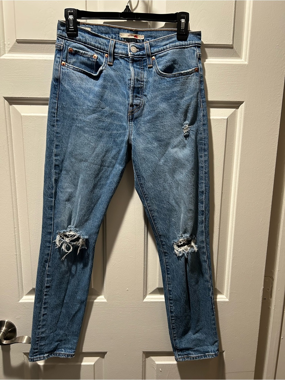Levi's Women's Premium Distressed Button Fly Wedgie Slim Jeans in Blue Waist 27